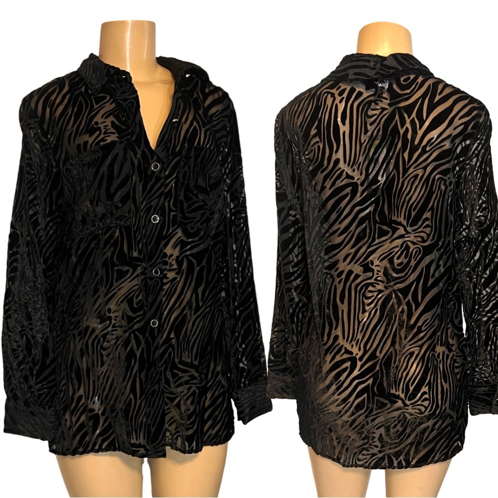 NWT $89 Slim Factor by Investments Sheer Burnout Button-Front Top